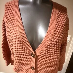 Ann Taylor Chunky V-Neck Cardigan in Dusty Rose